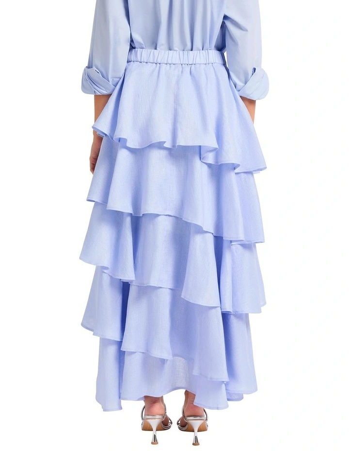 Winslet Tiered Linen Skirt in Blue image 4