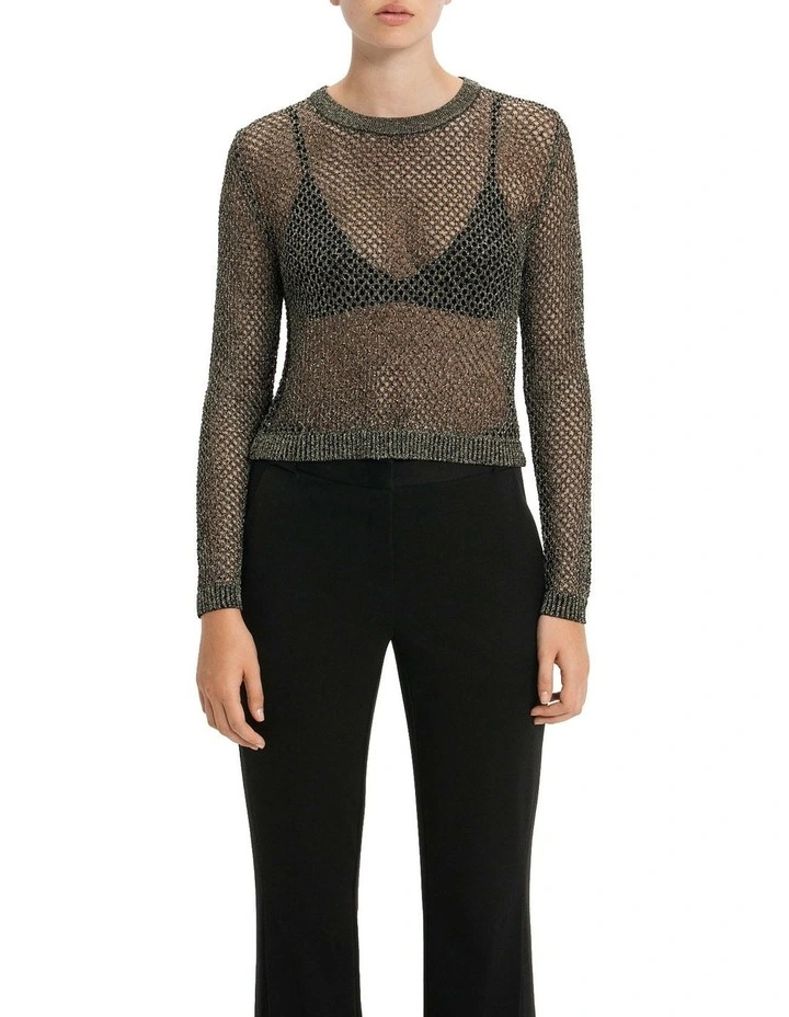 Lurex Crochet Knit Top in Black image 3