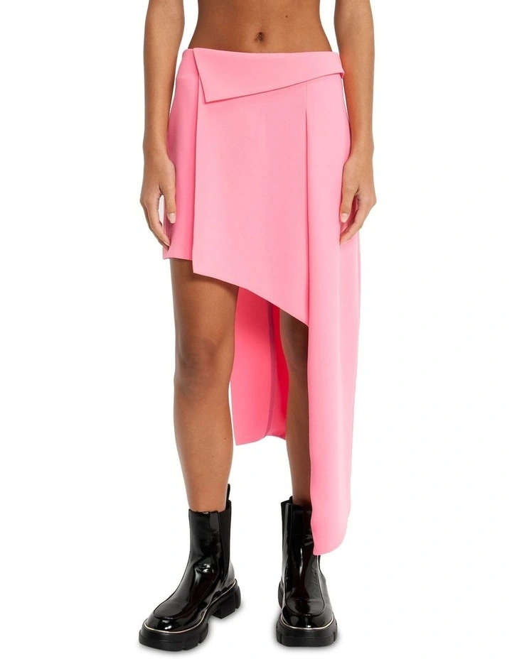 Draped Wrap Mini Skirt in Neon Pink image 3