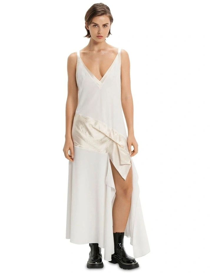 Cue Silk Draped Midi Dress in Ivory | MYER Cue Silk Draped Midi Dress in Ivory | MYER