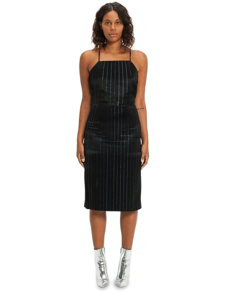 Holographic Pinstripe Apron Dress in Black image 1