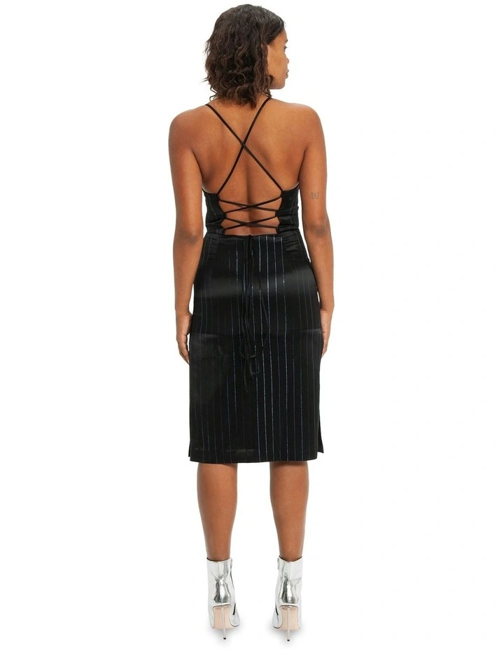 Holographic Pinstripe Apron Dress in Black image 2