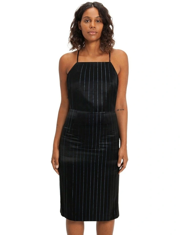 Holographic Pinstripe Apron Dress in Black image 3