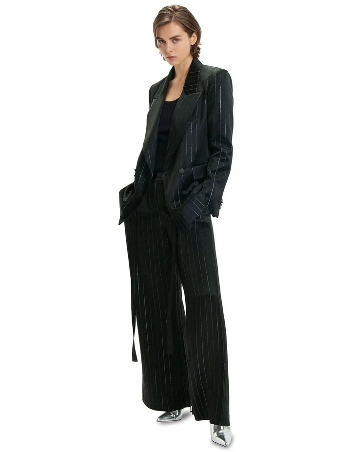 Holographic Pinstripe Double Breasted Blazer in Black image 1