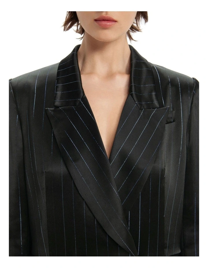 Holographic Pinstripe Double Breasted Blazer in Black image 4