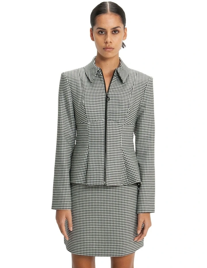 Houndstooth Collared Peplum Jacket in Black/White image 2