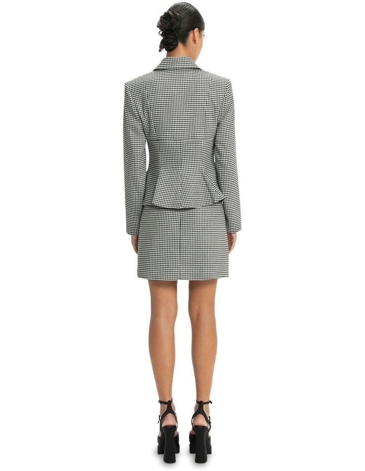 Houndstooth Collared Peplum Jacket in Black/White image 3