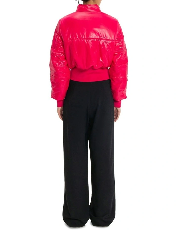 Cropped Puffer Jacket in Hot Pink image 2