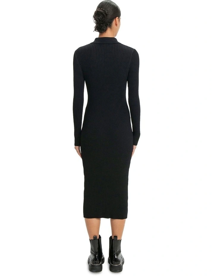 Sculptured Ribbed Knit Dress in Black image 2
