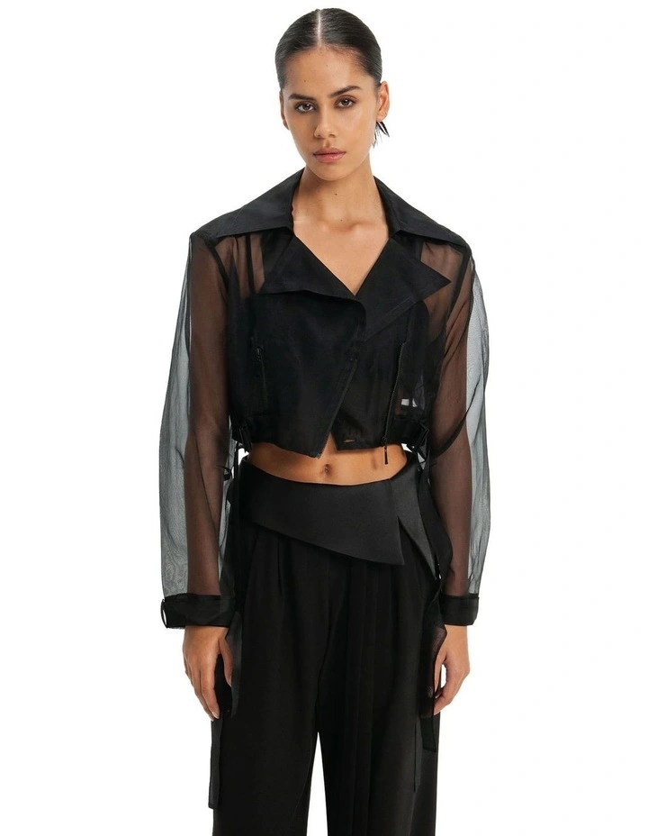Silk Organza Biker Jacket in Black image 2