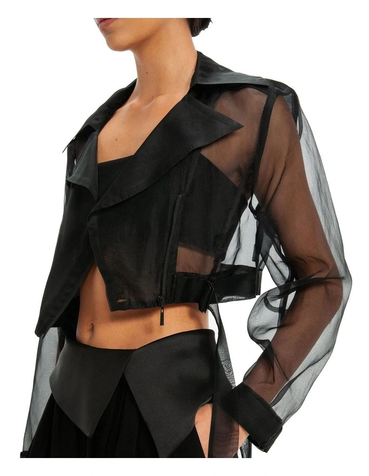 Silk Organza Biker Jacket in Black image 4