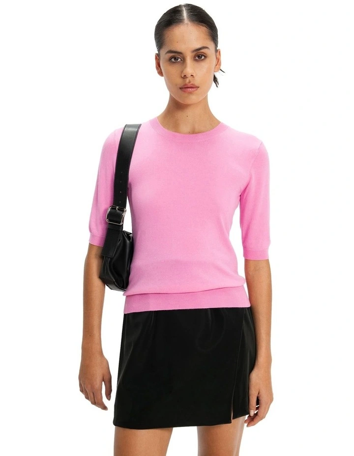 Elbow Sleeve Round Neck Knit in Candy Pink image 1