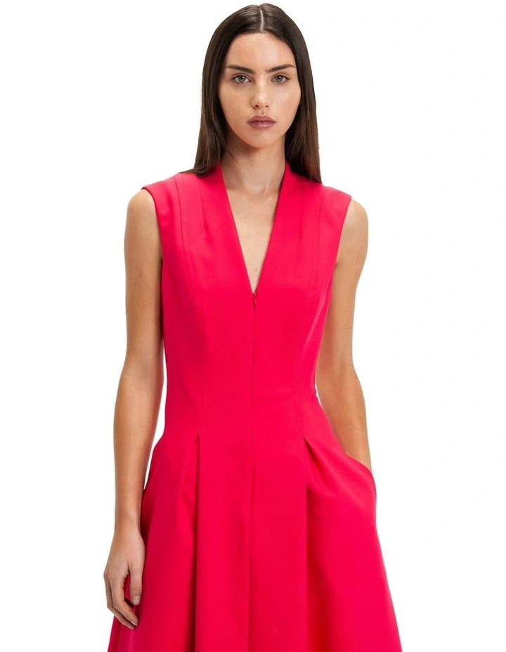 Pleat Front Midi Dress in Hot Pink image 3