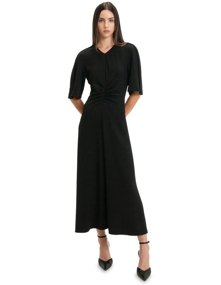 Rushed Front Midi Dress in Black image 1