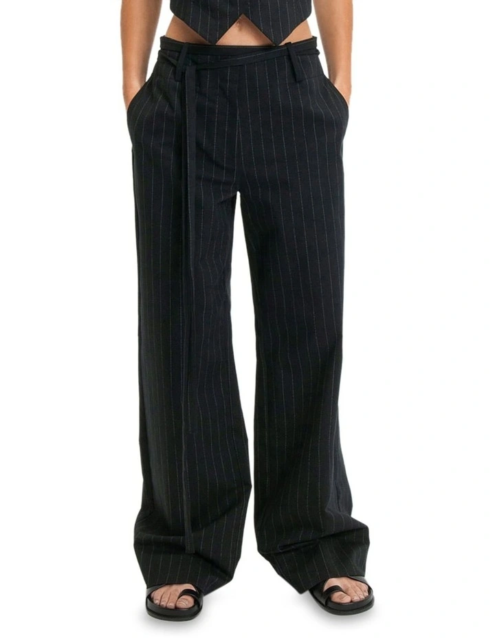 Pinstripe Tie Detail Pant in Black image 1