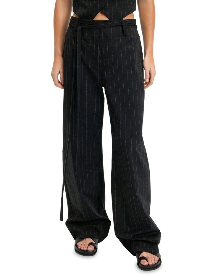 Pinstripe Tie Detail Pant in Black image 3