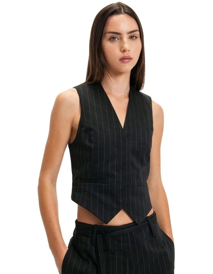 Pinstripe Waistcoat in Black image 3