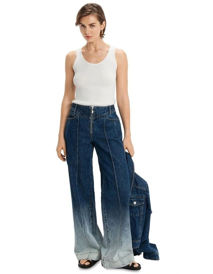 Zip Front Wide Leg Jeans in Indigo image 1