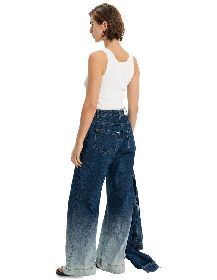 Zip Front Wide Leg Jeans in Indigo image 2