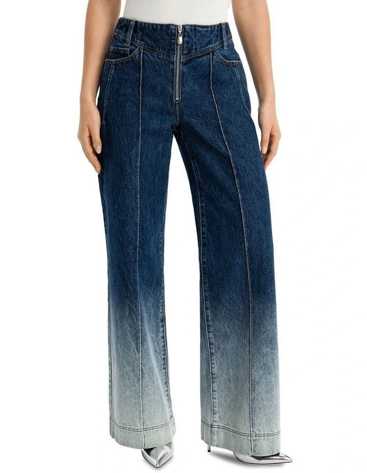 Zip Front Wide Leg Jeans in Indigo image 3