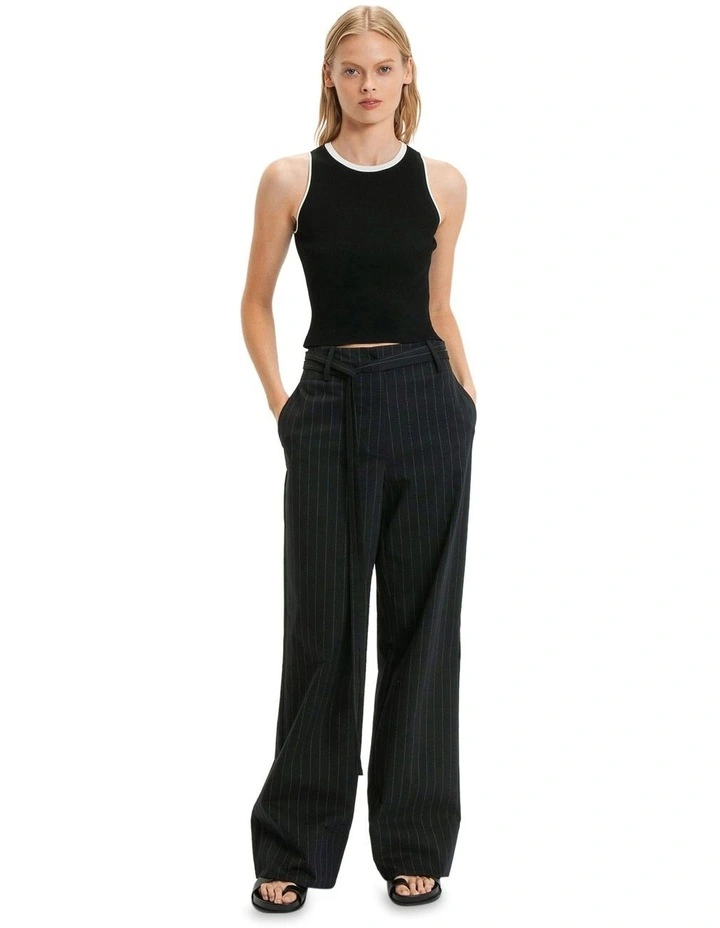 Contrast Ribbed Knit Tank in Black image 1