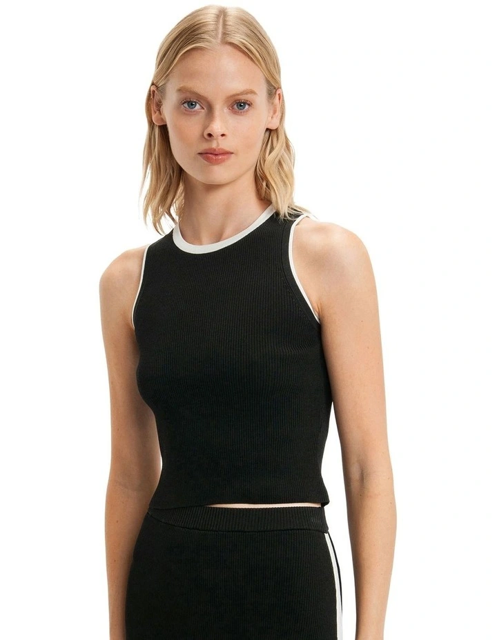 Contrast Ribbed Knit Tank in Black image 3