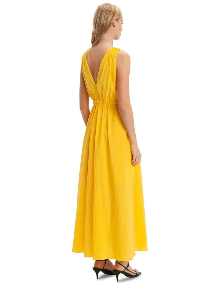 V Neck Ruched Midi Dress in Lemon image 2