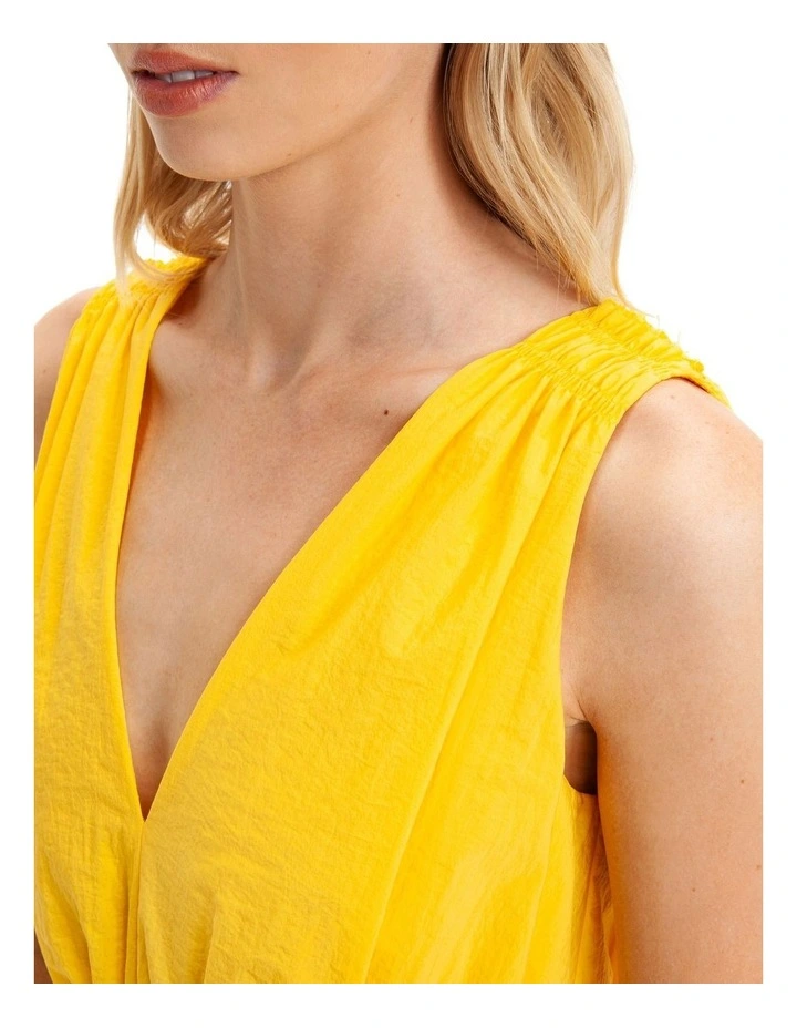 V Neck Ruched Midi Dress in Lemon image 4
