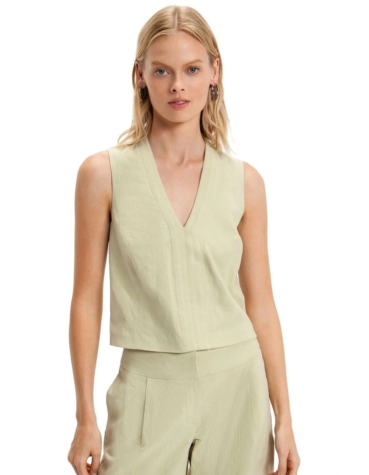 Cotton Linen Top in Sage image 3