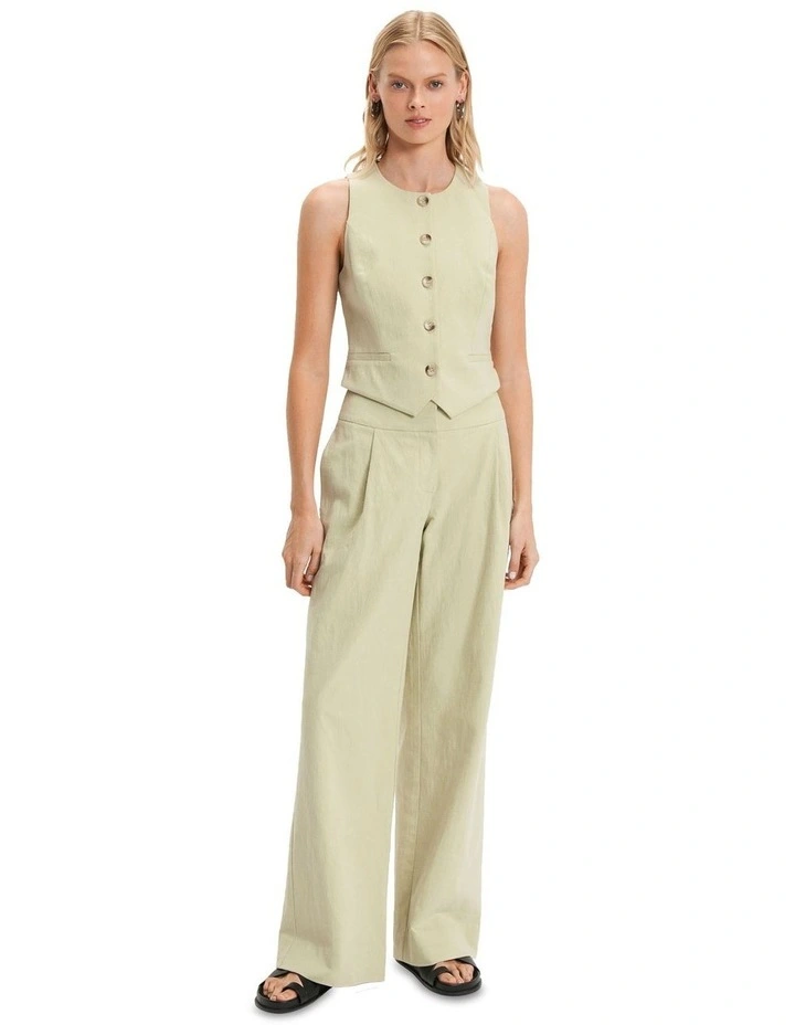 Carry Linen Mix Longline Waistcoat with Single Button by Soaked - Sand main image 1