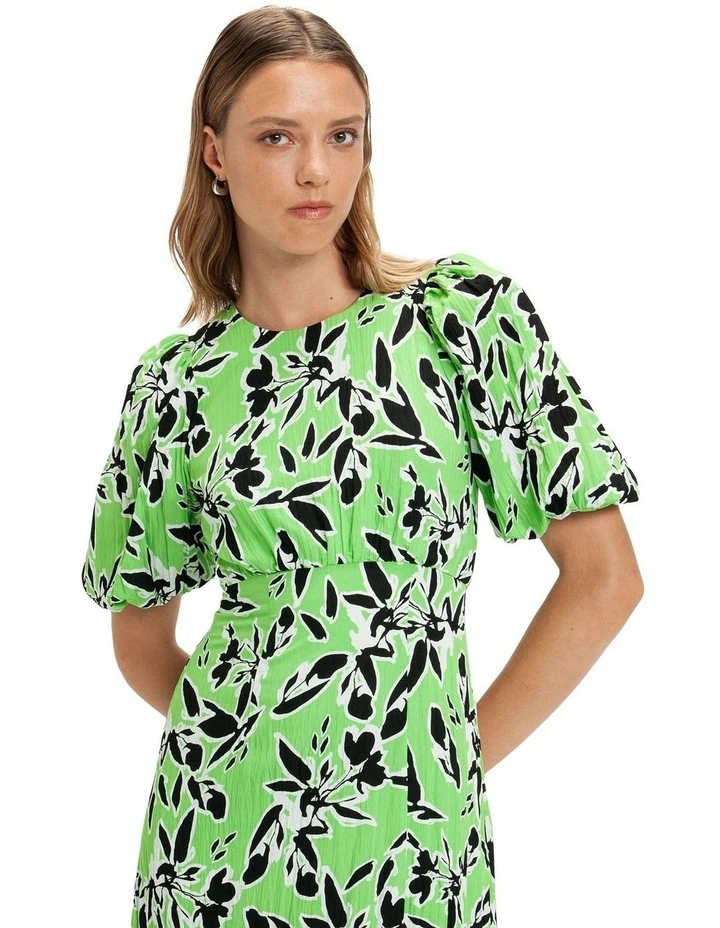 Artistic Floral Midi Dress in Green image 3