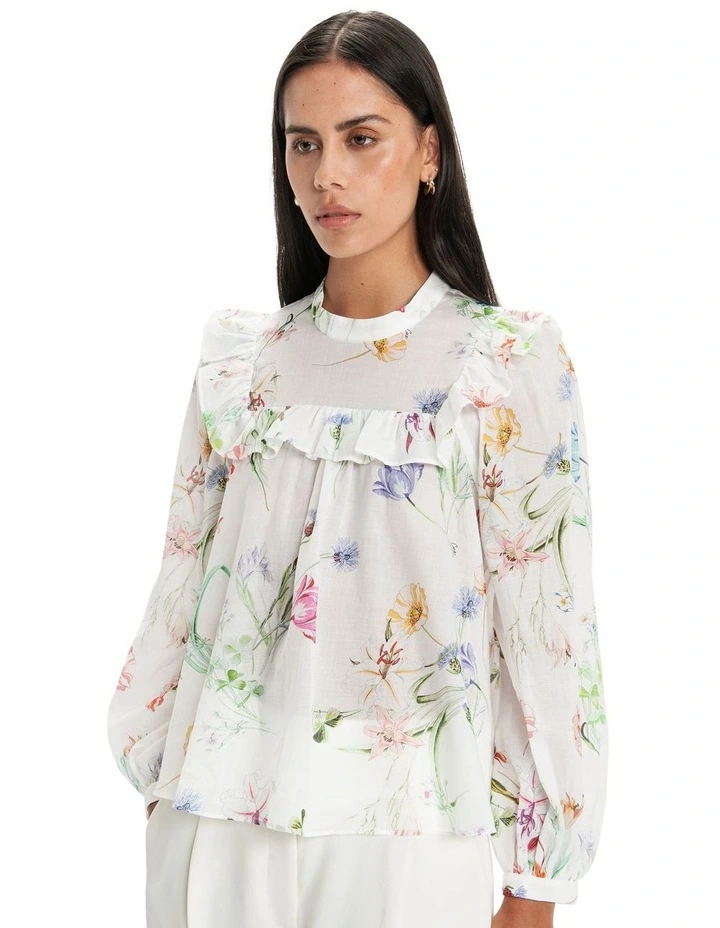 Botanical Floral Blouse in White image 3