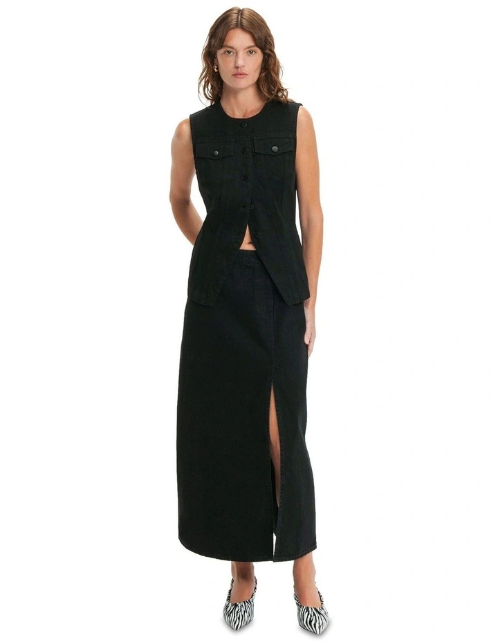 Denim Maxi Skirt in Black image 1