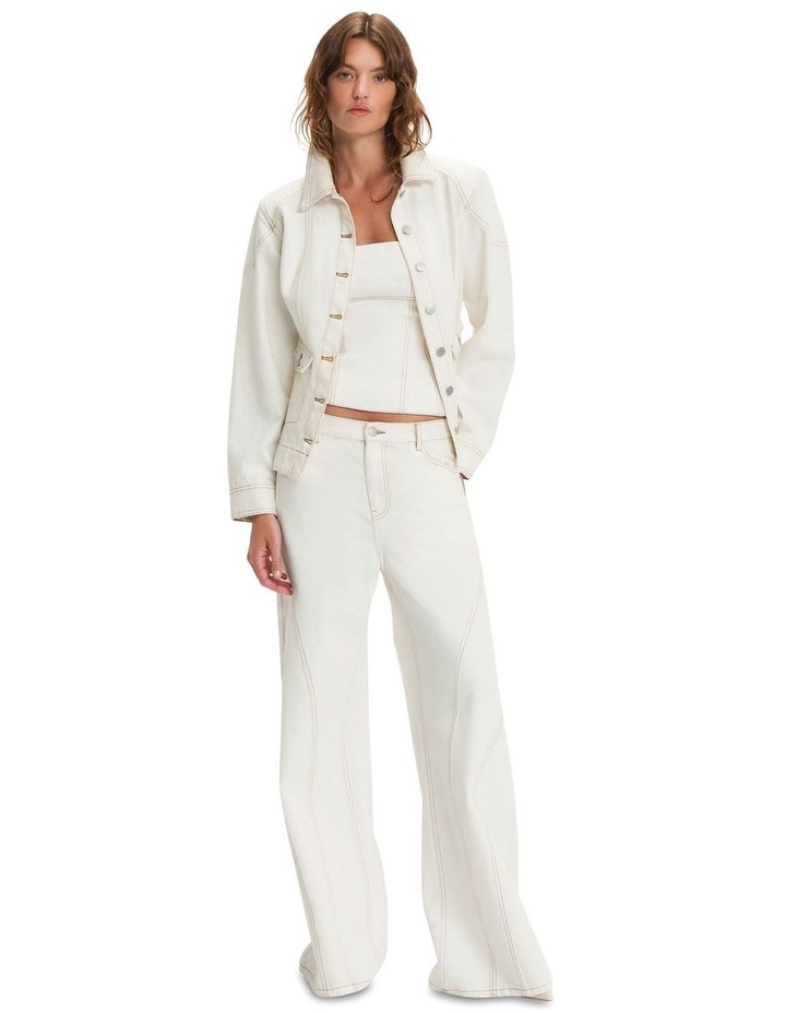 Ecru Denim Waisted Panel Jacket in Ivory