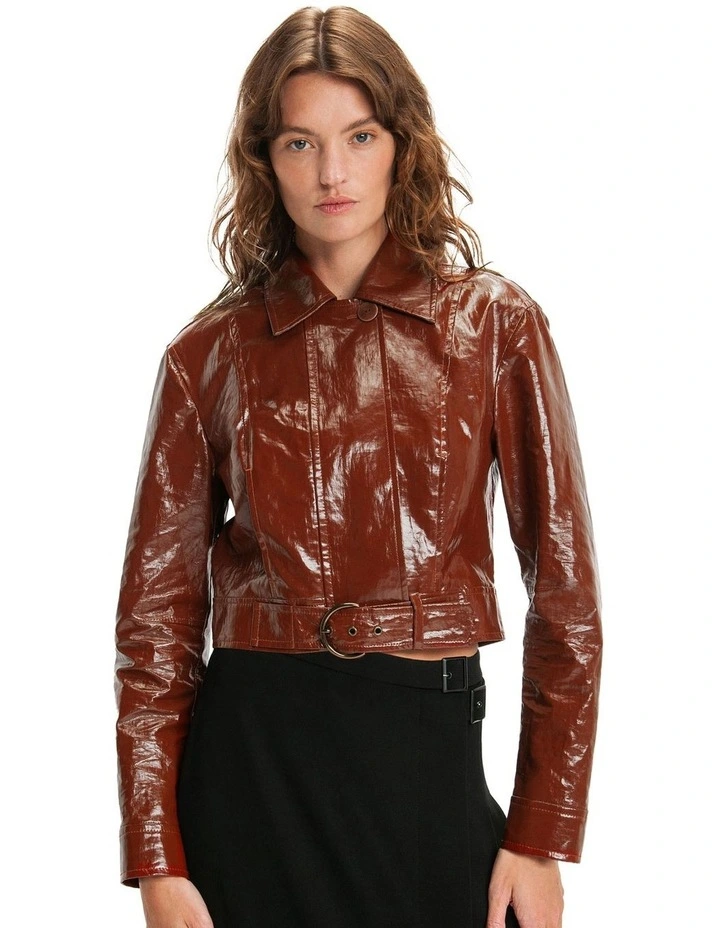 Gloss Linen Cropped Jacket in Sienna image 3