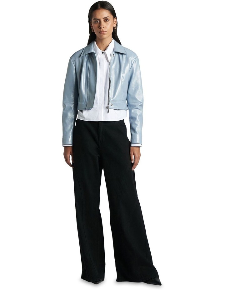 Crushed Vinyl Cropped Jacket in Slate Charcoal