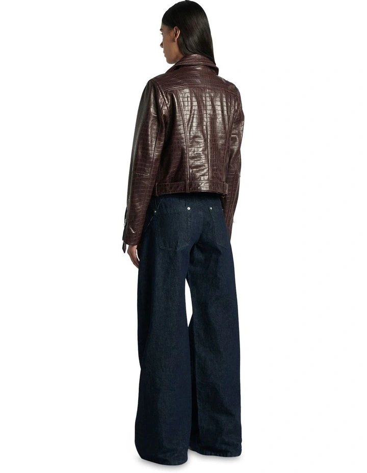 Leather Biker Jacket in Pinot image 2