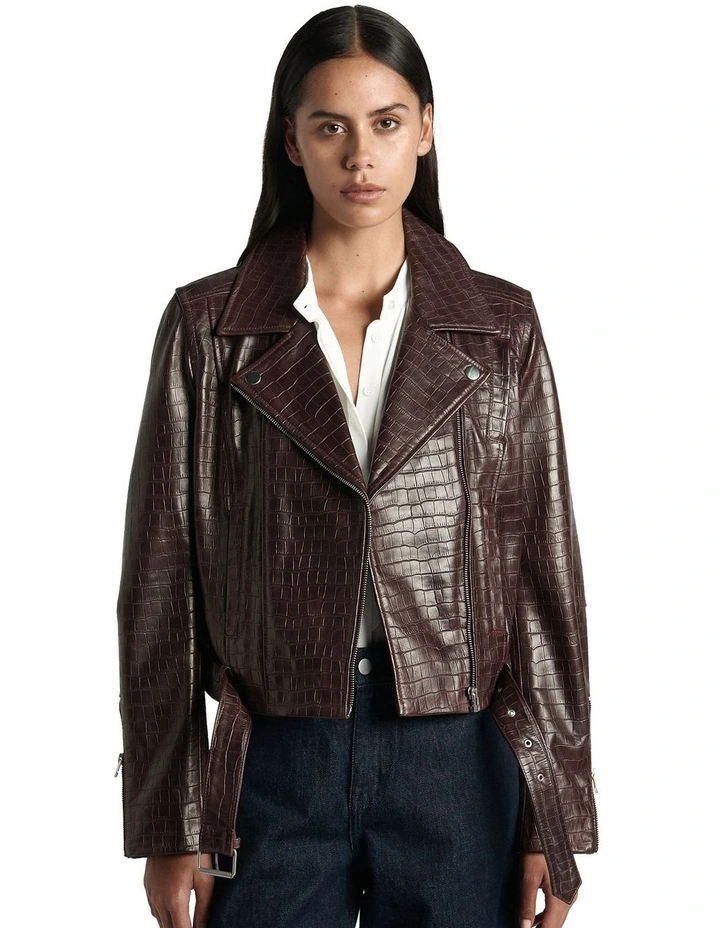Leather Biker Jacket in Pinot image 3