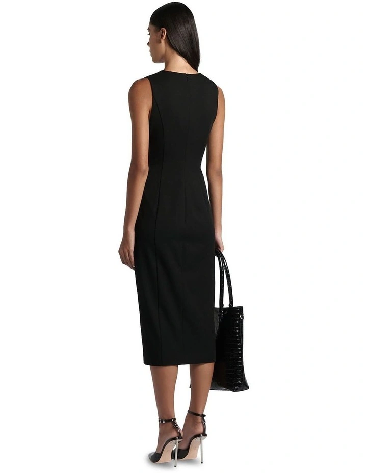 Eco Twill Faux Wrap Midi Dress in Black image 2