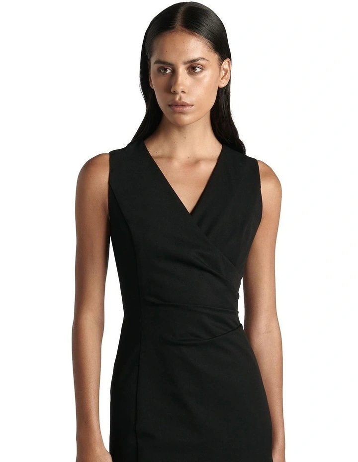 Eco Twill Faux Wrap Midi Dress in Black image 3