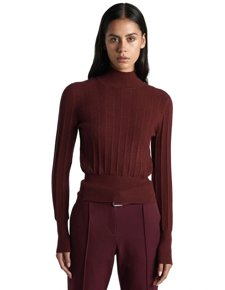 Chevron Stitch Sweater in Wine image 3