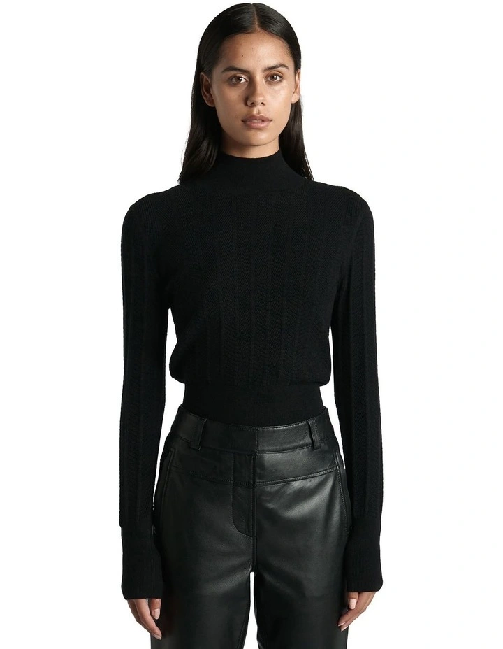 Chevron Stitch Sweater in Black image 3