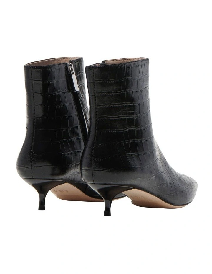 Croc Embossed Leather Boot in Black image 2
