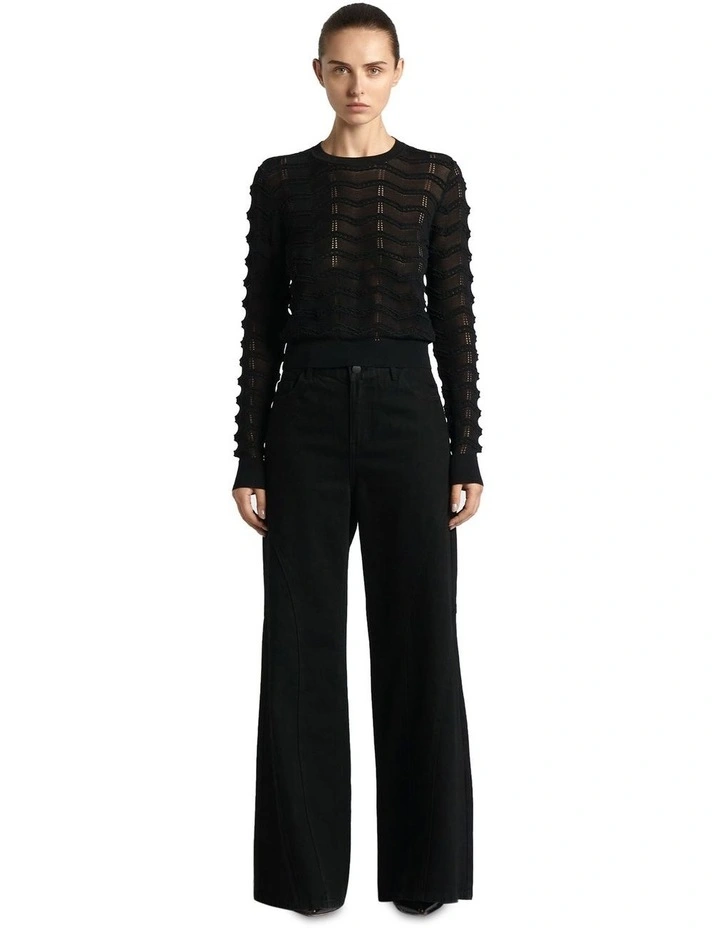Lacy Zig Zag Knit Top in Black image 1