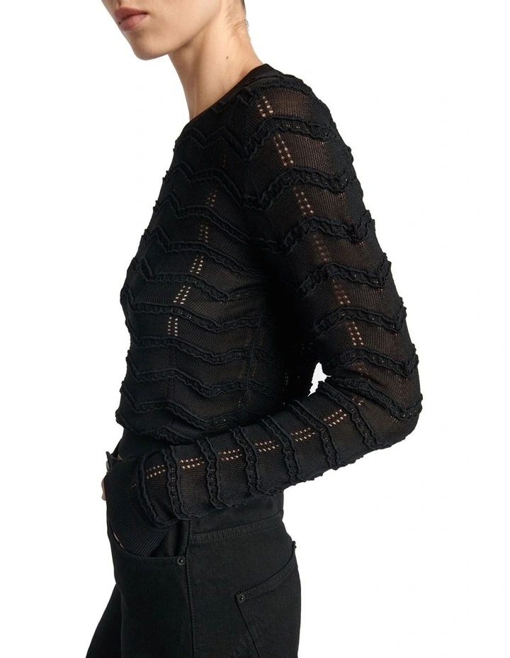 Lacy Zig Zag Knit Top in Black image 3