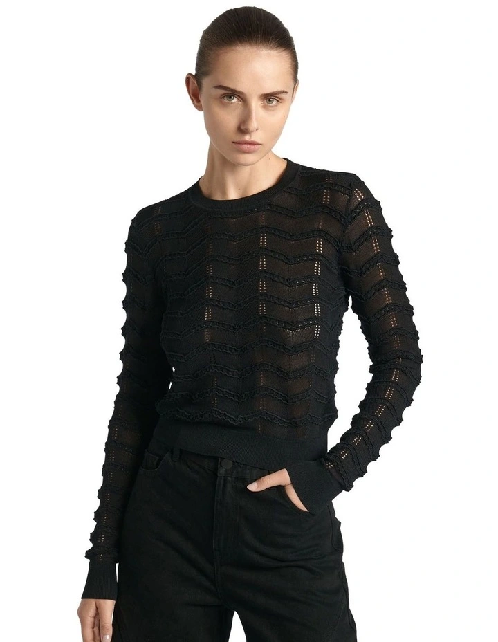 Lacy Zig Zag Knit Top in Black image 4