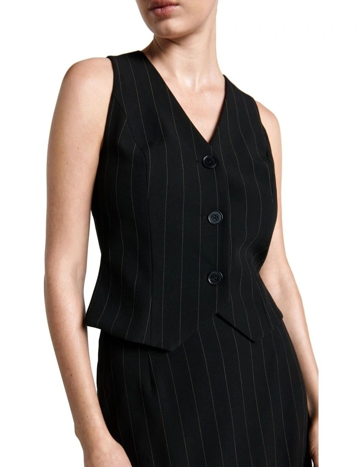 Pinstripe Waistcoat in Black image 2