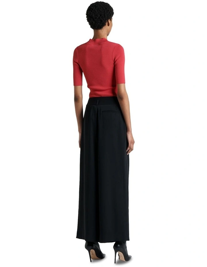 Elbow Sleeve Funnel Neck Rib Knit Top in Lipstick image 3