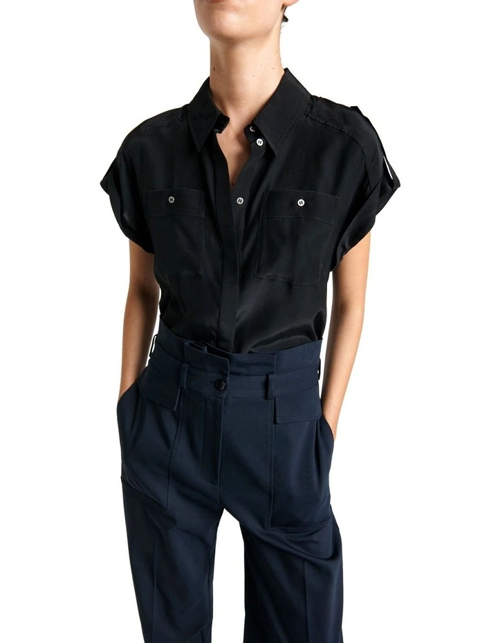 Satin Utility Shirt in Black image 2