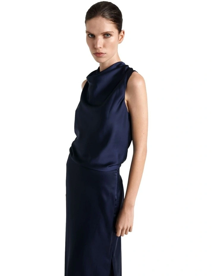 Drapey Satin Sleeveless Top in Ink image 2
